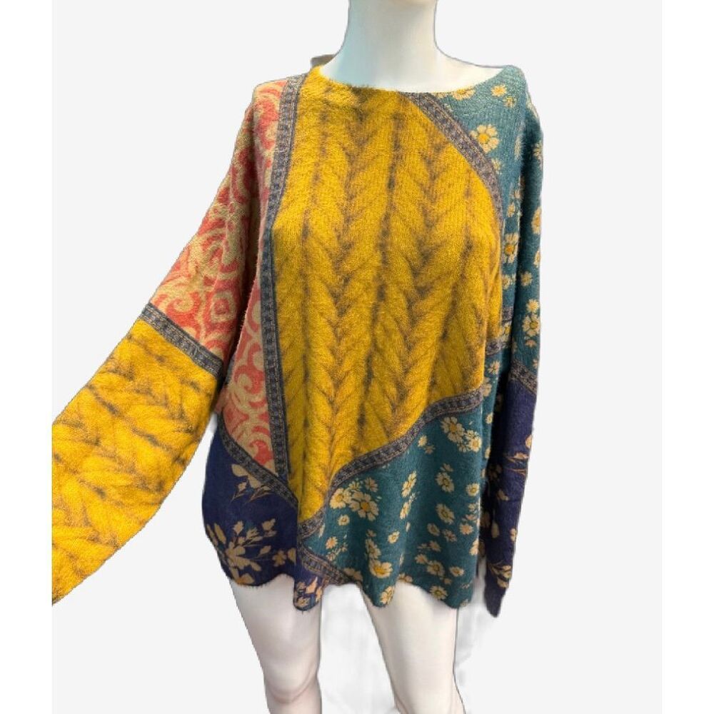 BUYKUD Patchwork Print Sweater women’s Size XL NEW WITH TAGS